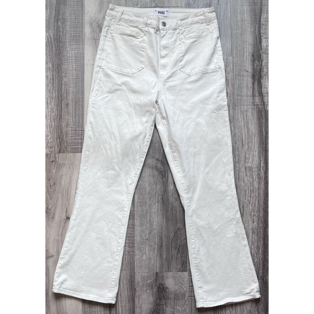 PAIGE Women's Size 30 Claudine White Jeans High Rise Ankle Crop Flare